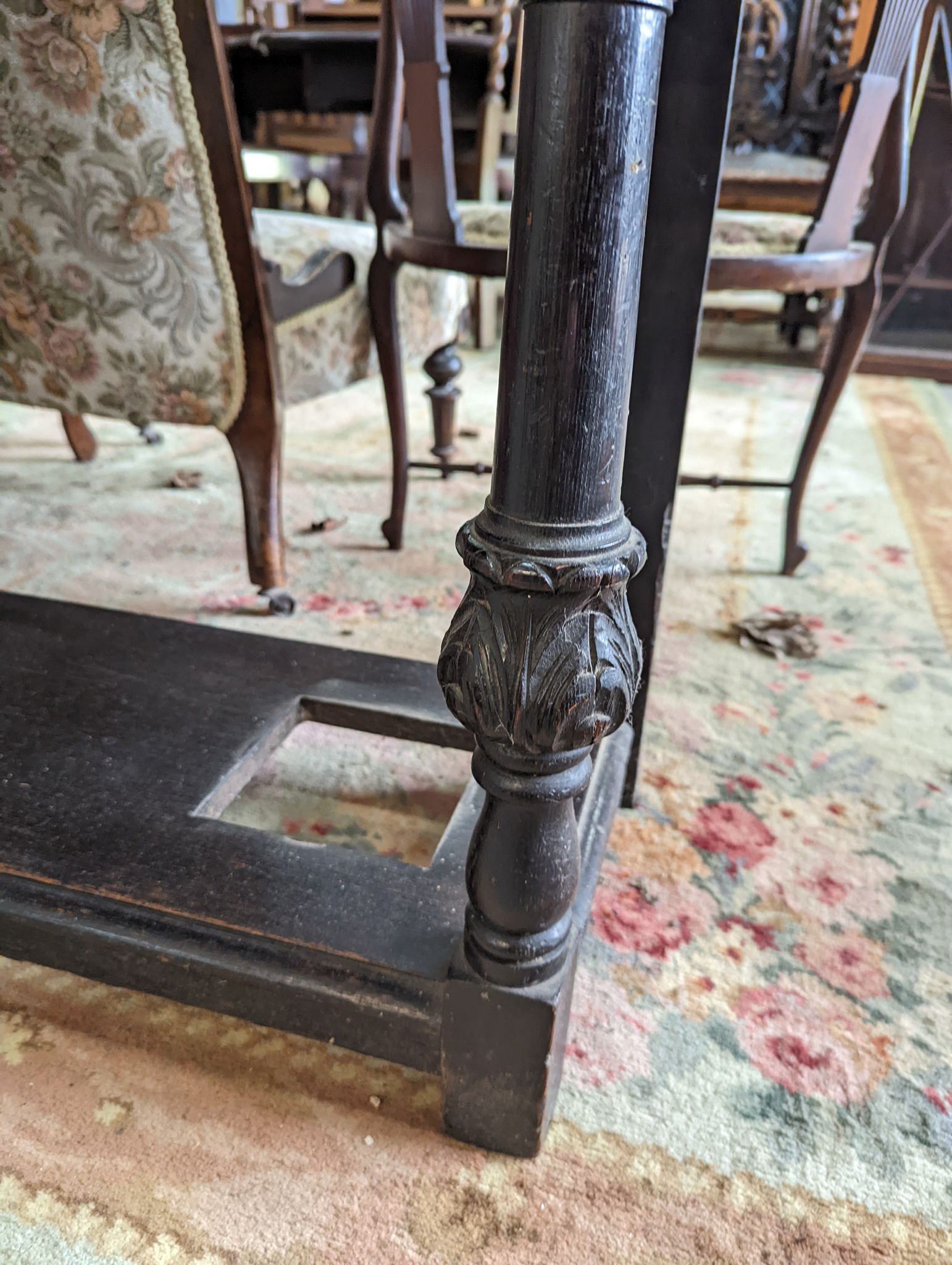 A late Victorian carved oak hall stand, width 102cm, depth 34cm, height 188cm